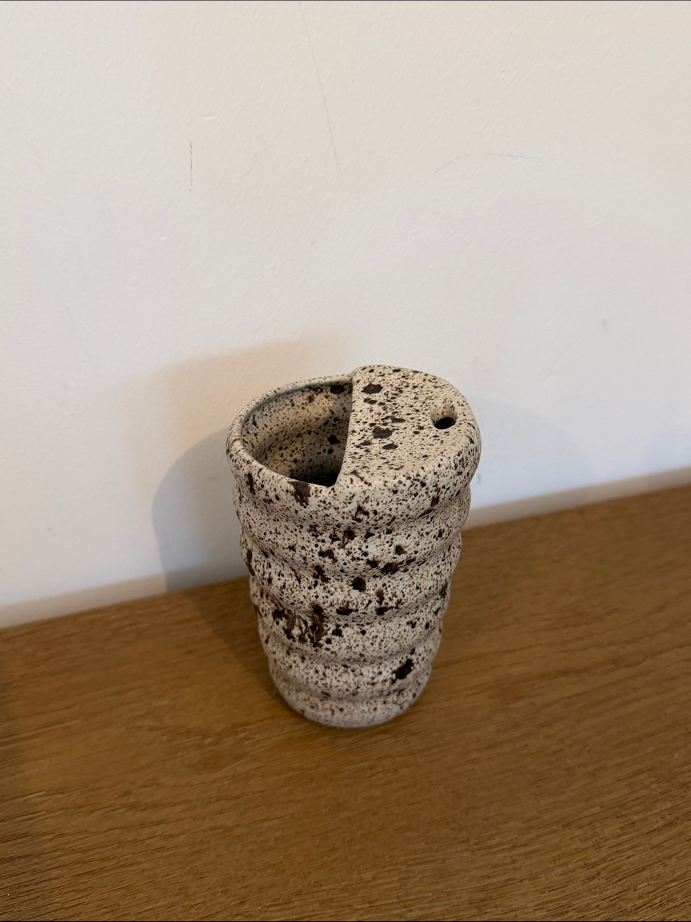 Handcrafted Speckled Ceramic Vase - White and Brown